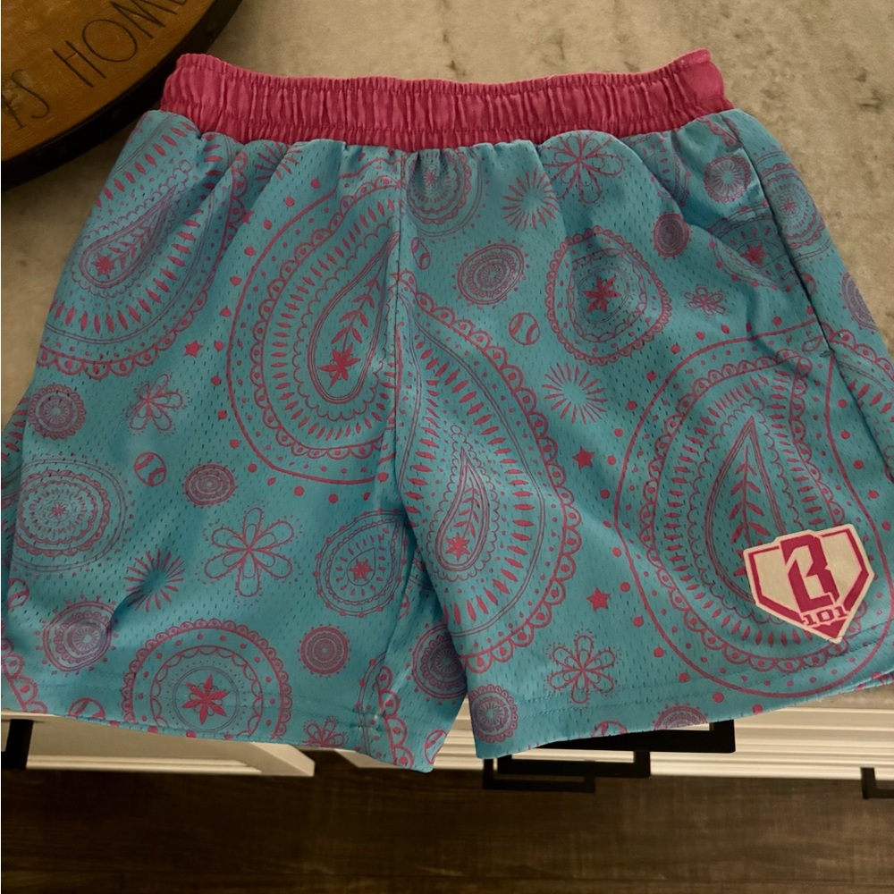 Paisley Patterned Kids Shorts in Pink and Blue
